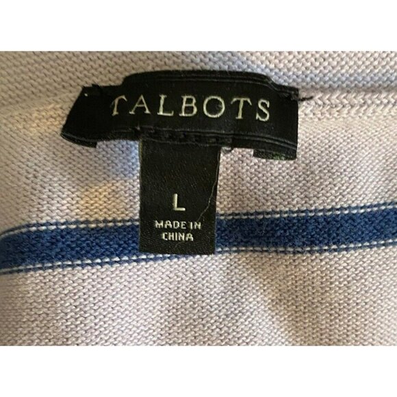Talbots Knit Top Large Purple Blue Striped Lace Shoulder 3/4 Rolled Cuff Sleeve - Picture 6 of 9